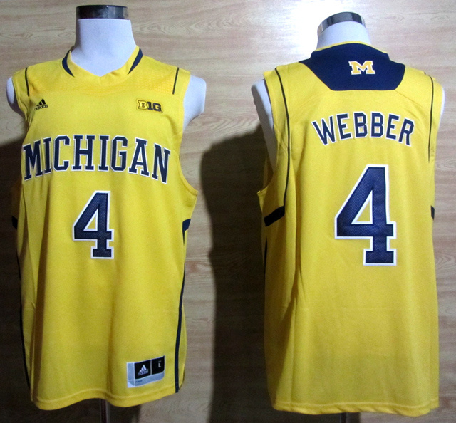 NCAA  Michigan Wolverines 4 Chirs Webber Yellow College Basketball Jersey Big 10 Patch